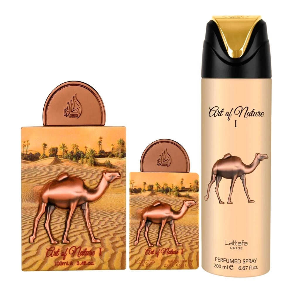 Kit Lattafa Pride Art of Nature I – 3 en 1 – Perfume EDP 100 ml + Perfume EDP 20 ml + Desodorante 200 ml