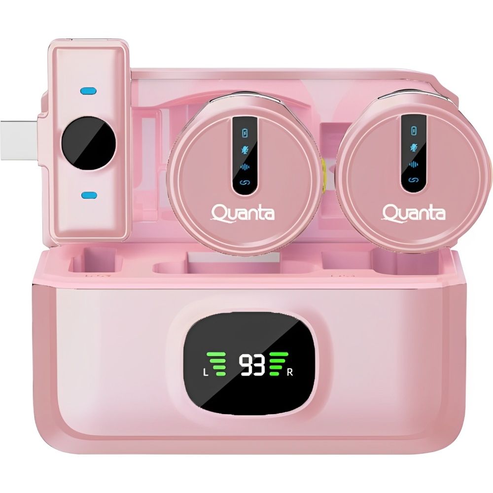 Micrófono Quanta QTMDM30 - Inalámbrico - USB-C - 2 Micrófonos - Rosa