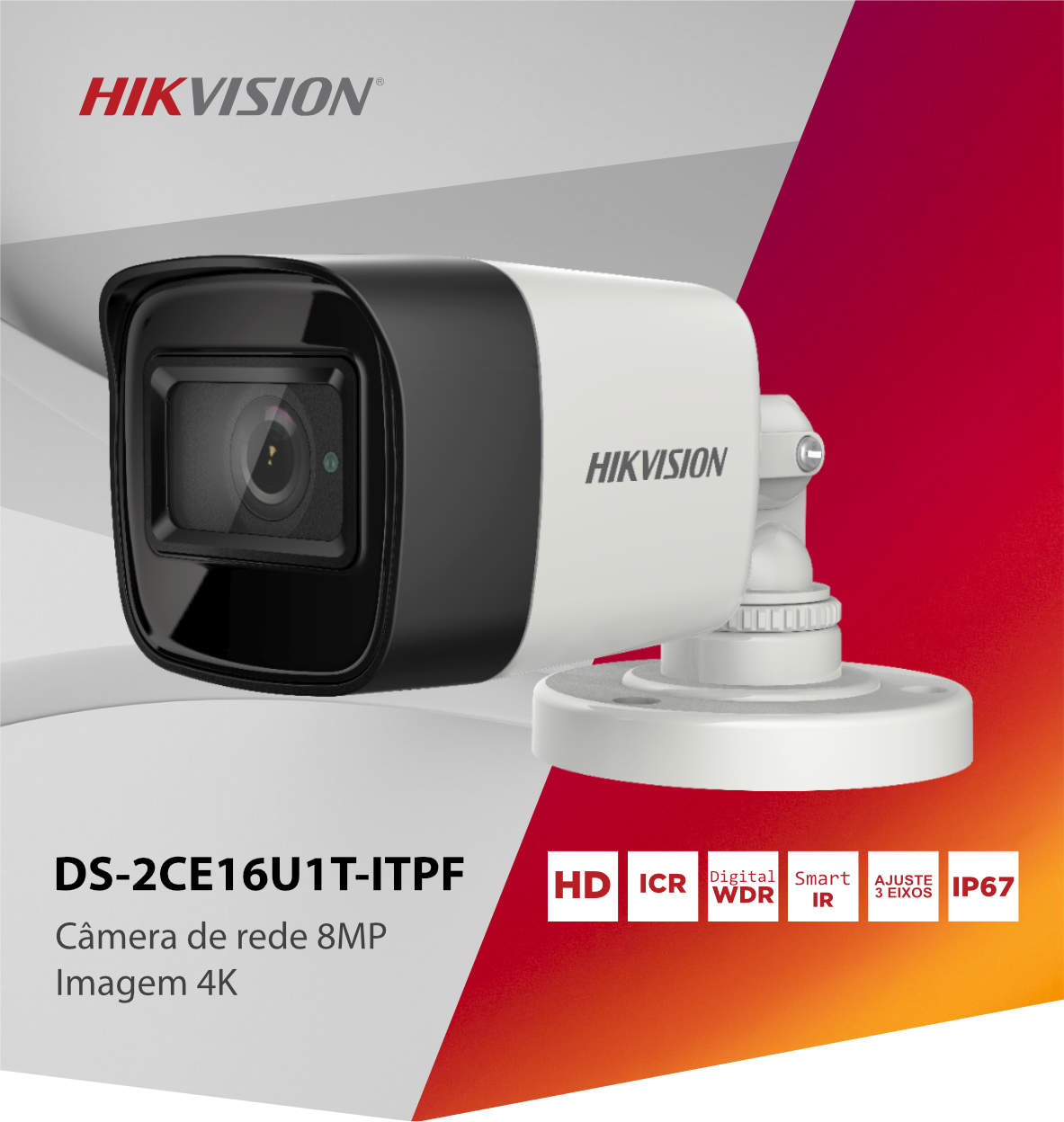 Cámara de Seguridad Hikvision Turbo HD Bullet 8MP - DS-2CE16U1T-ITPF - 28mm - 3840 x 2160p - Blanco