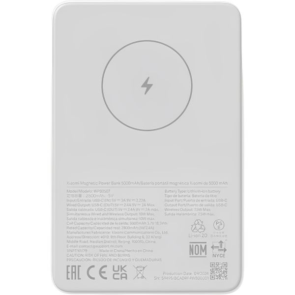 Cargador Portátil Xiaomi Magnetic Power Bank WPB0507 BHR9303GL - 5000mAh - USB/USB-C Bidireccional